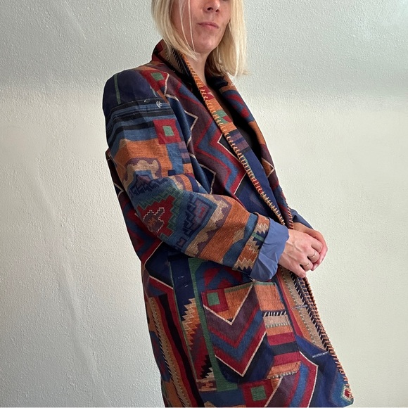 Rhonda Stark Vintage 80s 90s tapestry Indian blanked Aztec blazer jacket coat - Picture 10 of 13